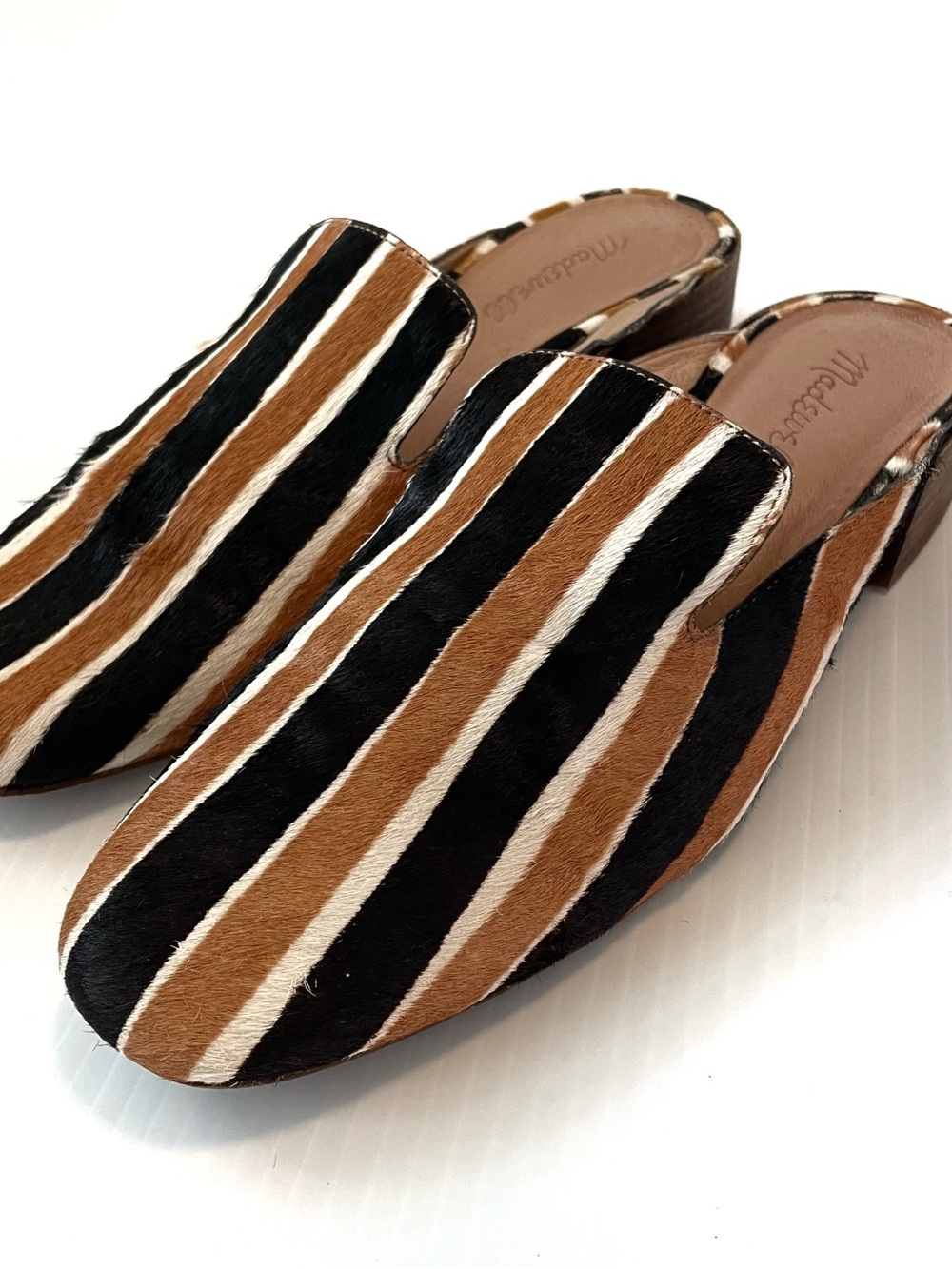 Madewell Striped Brown Black White Mule Slides